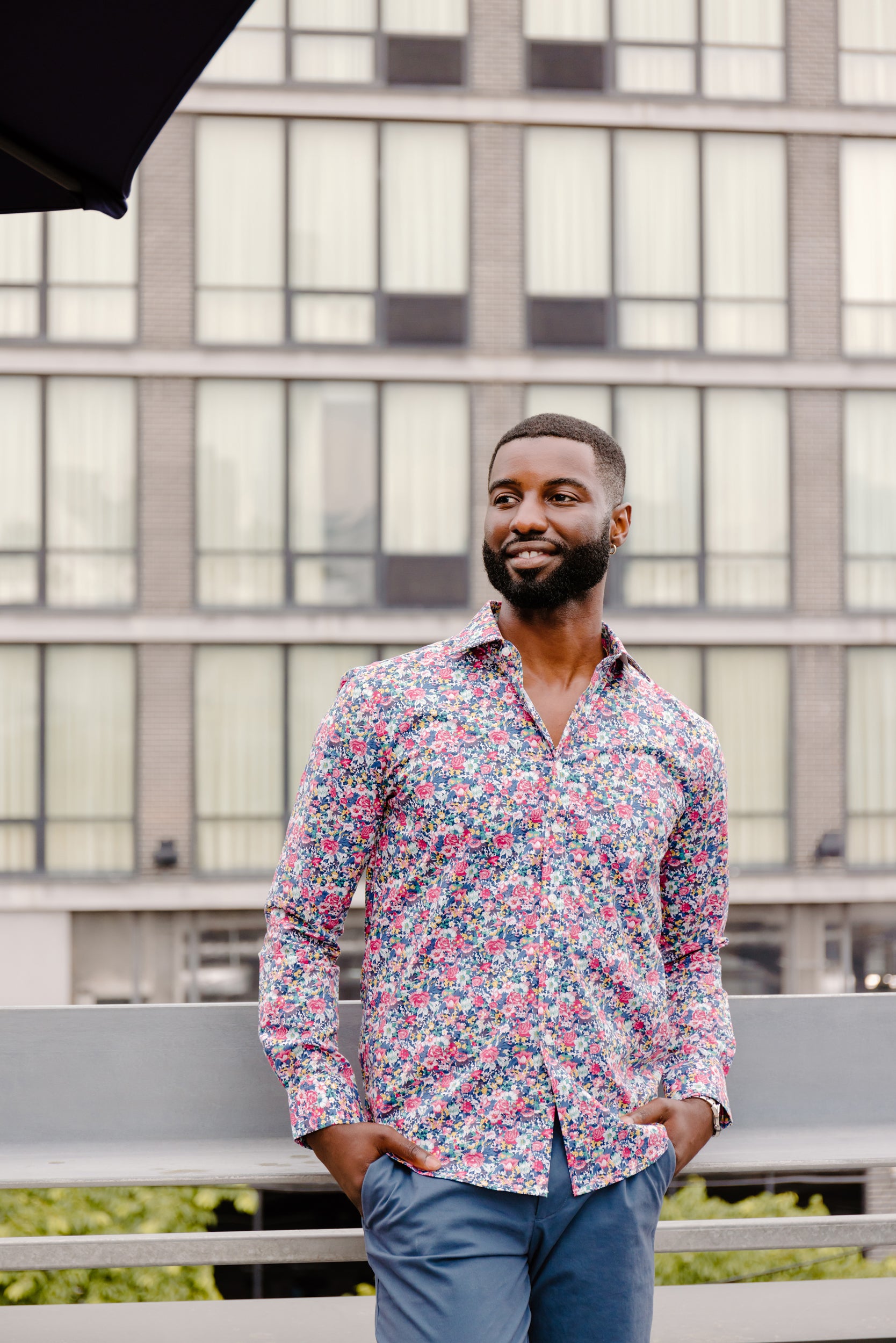 Palma — Mens Slim-Fit Pink & Blue Medium Floral Cotton Shirt
