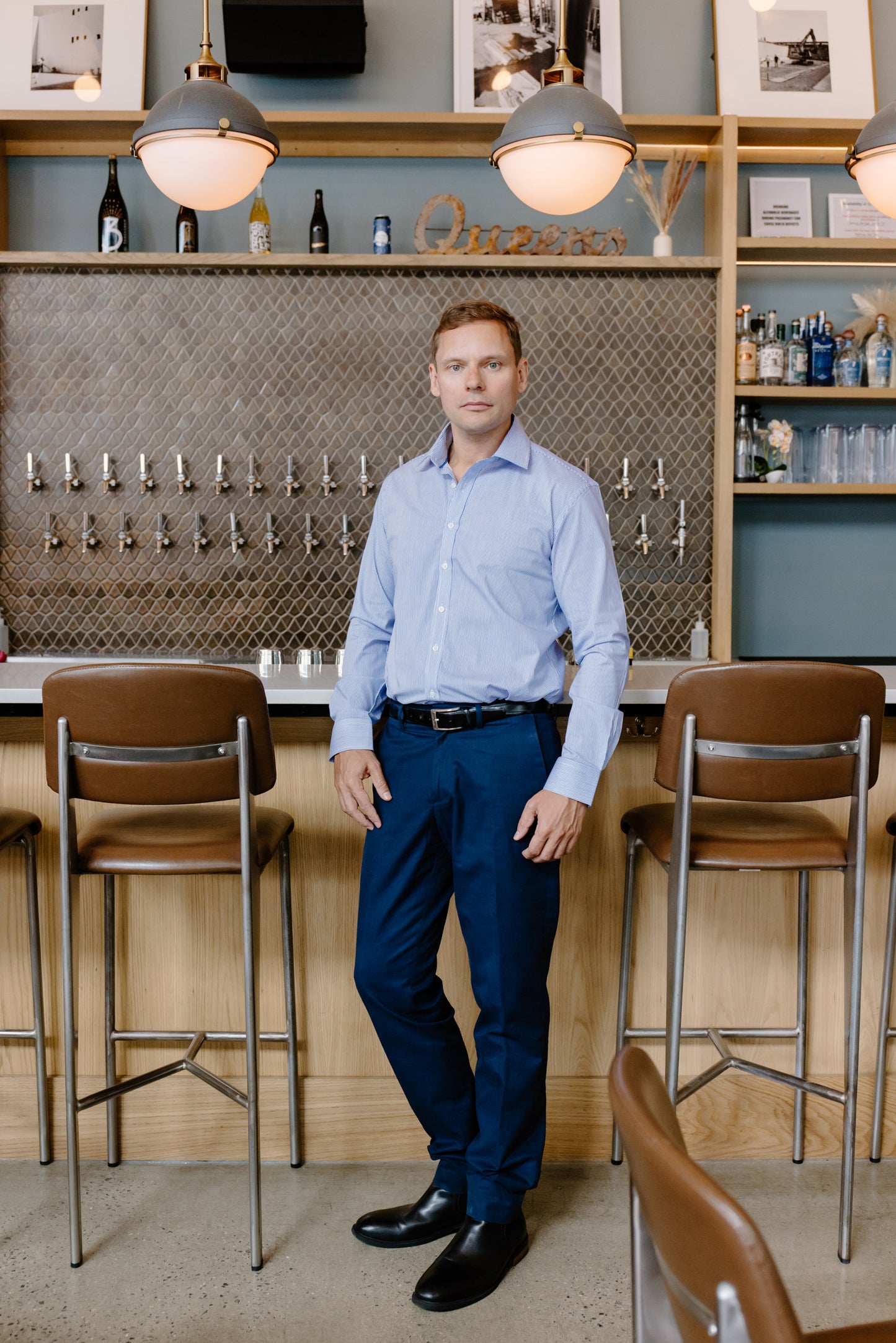 Mens Long-Sleeve Button-Down Blue Bengal Stripe Shirt