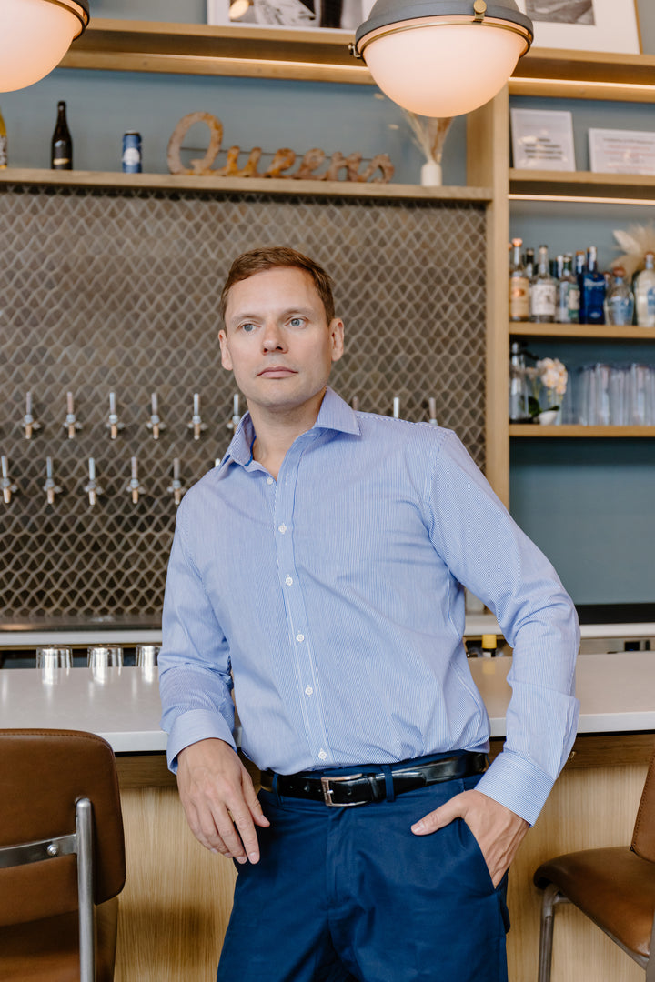 Mens Long-Sleeve Button-Down Blue Bengal Stripe Shirt