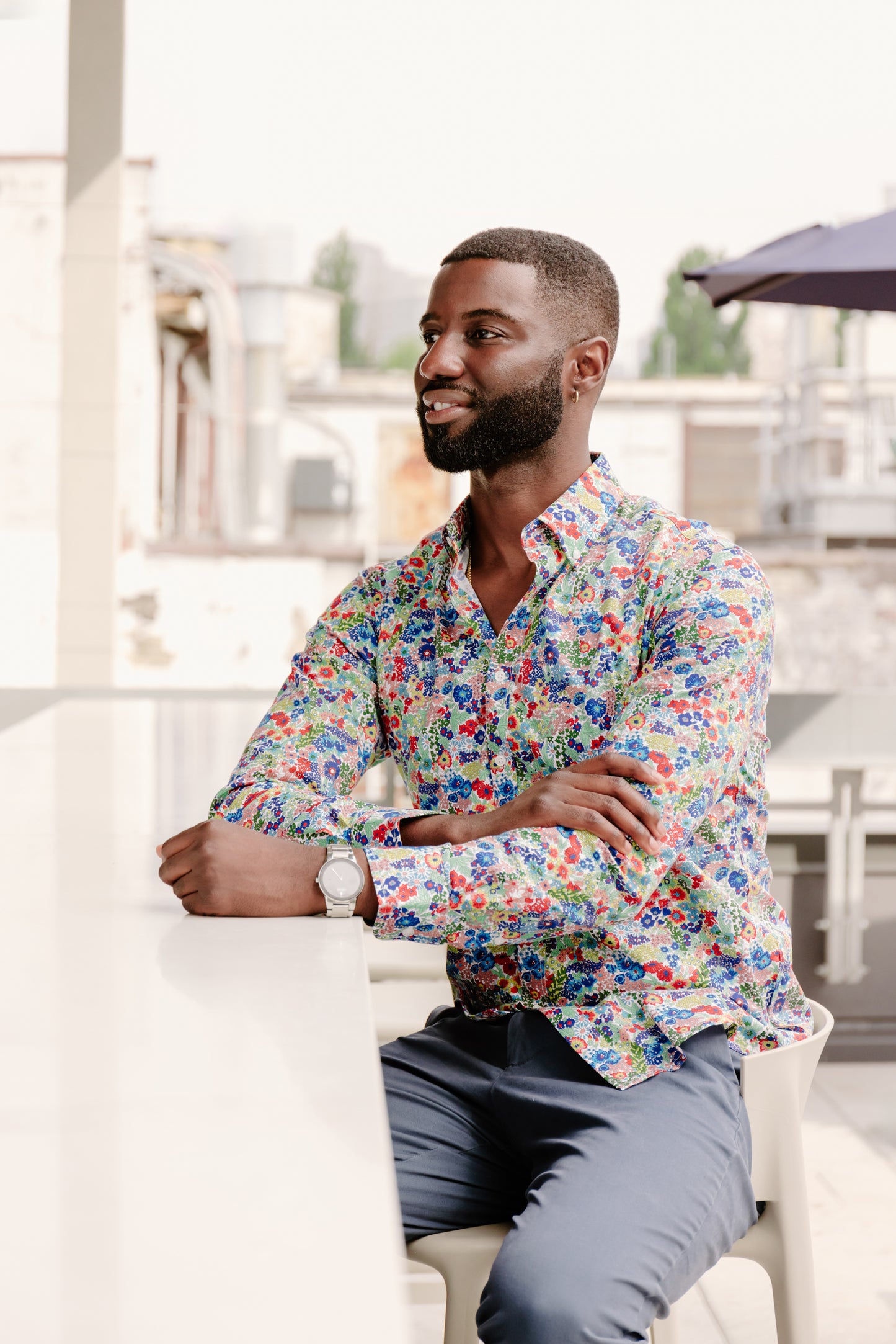 Mens Long-Sleeve Button-Down Floral Cotton Shirt - Rainbow