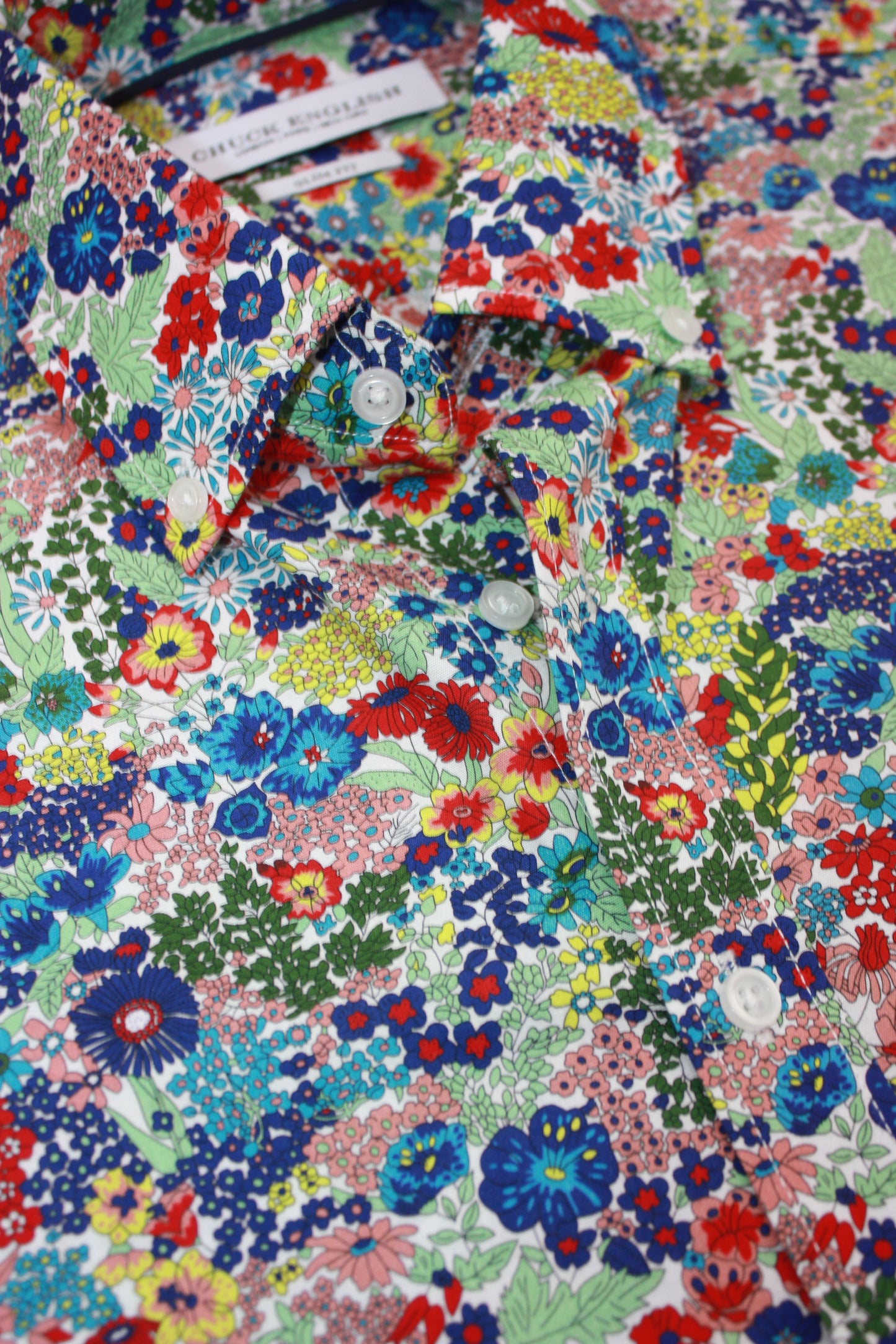 Mens Long-Sleeve Button-Down Floral Cotton Shirt - Rainbow