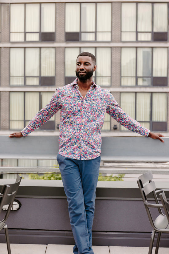 Palma Mens Slim-Fit Pink & Blue Medium Floral Cotton Shirt | Chuck English Large (16-16.5 ~ 32/33) Palma Mens Slim-Fit Pink & Blue Medium Floral Cotton Shirt | Chuck English Large (16-16.5 ~ 32/33)