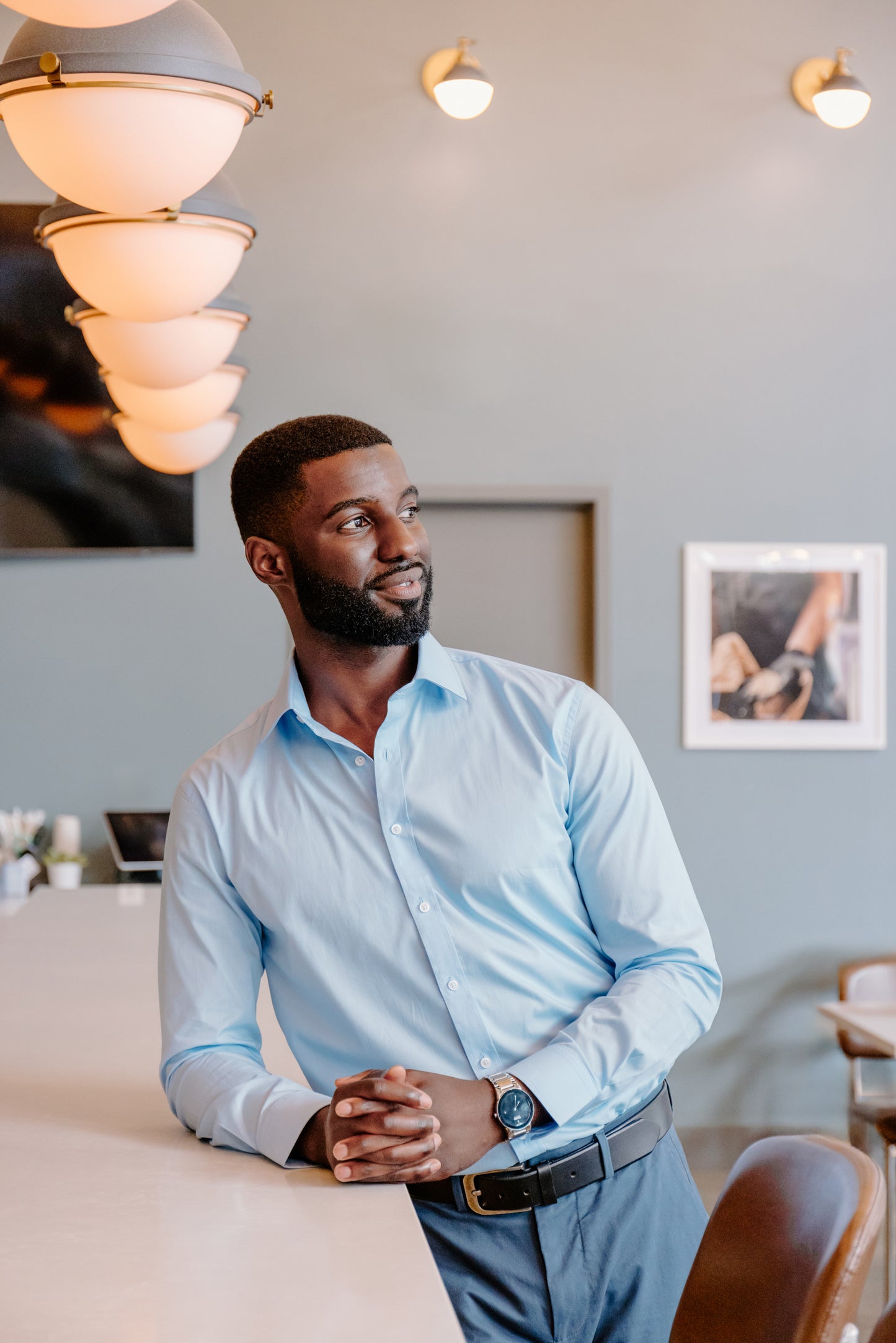 Mens Long-Sleeve Button-Down Sky Blue Shirt