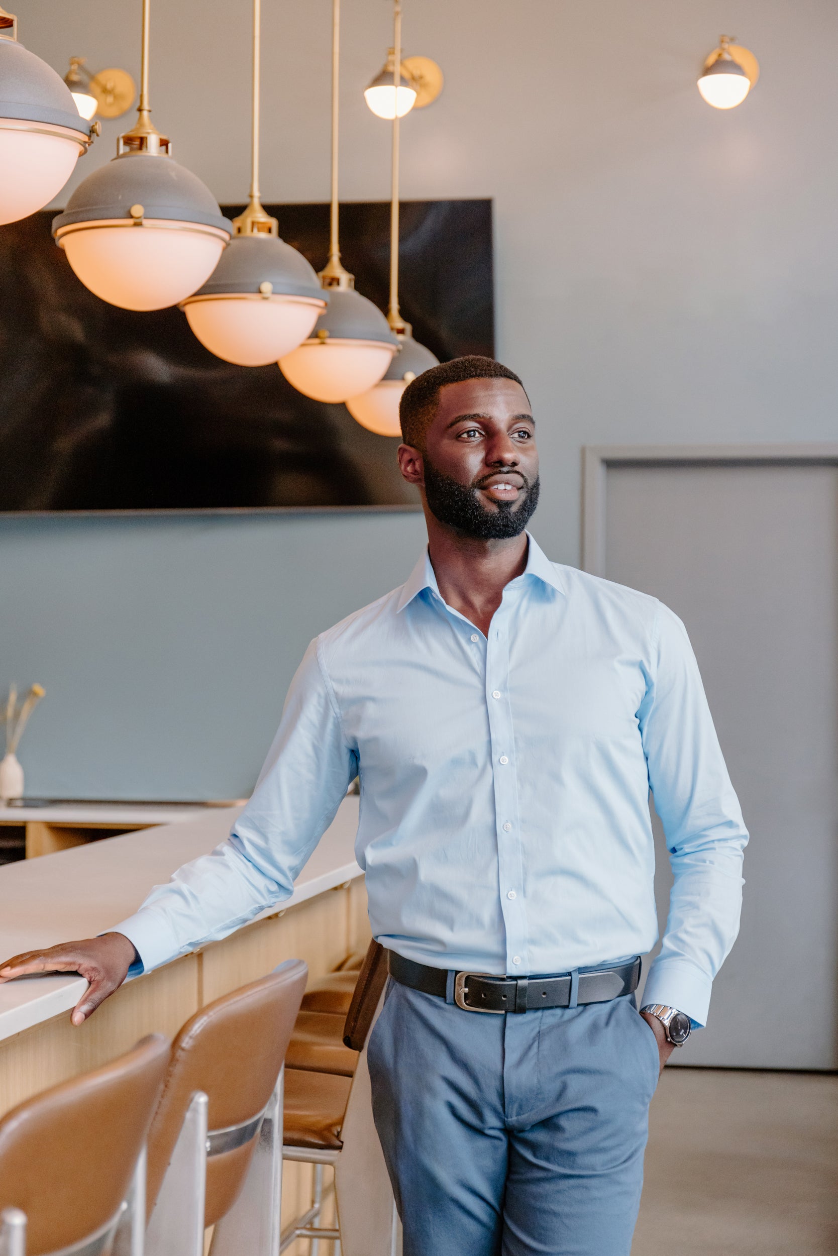 Mens Long-Sleeve Button-Down Sky Blue Shirt