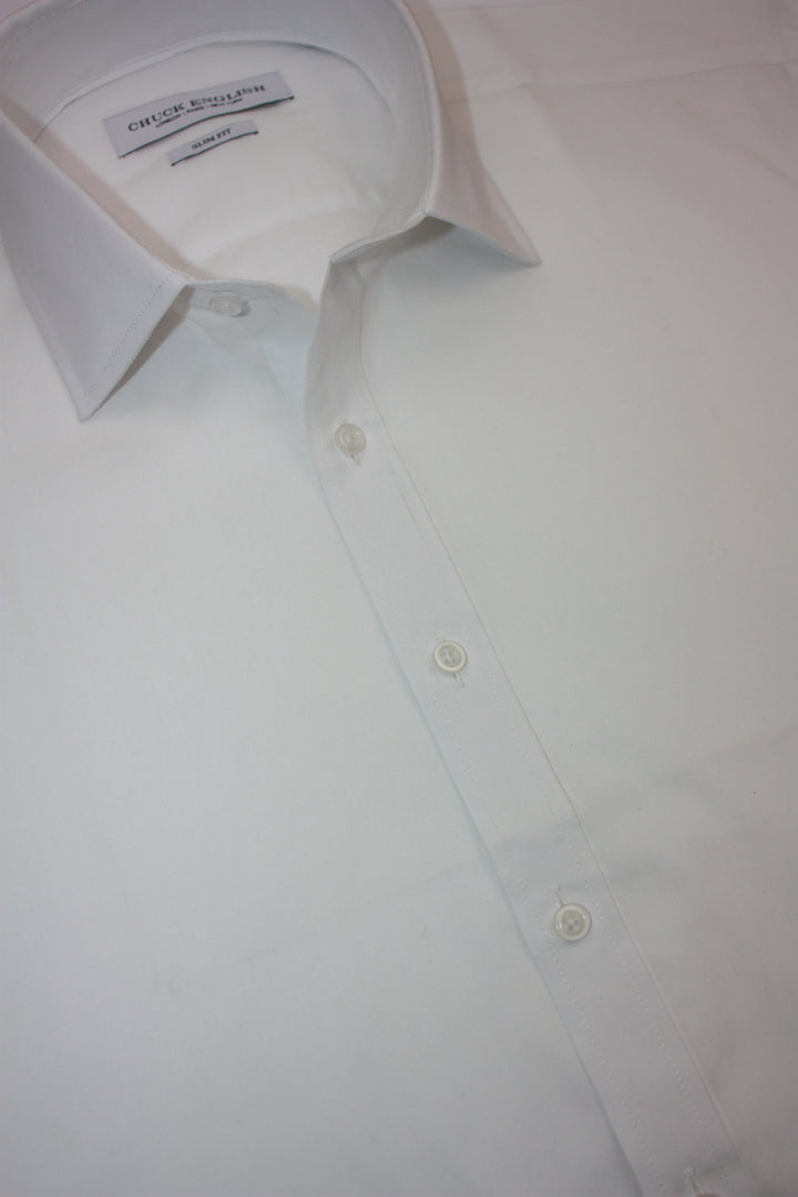 Mens Long-Sleeve Button-Down Solid White Shirt